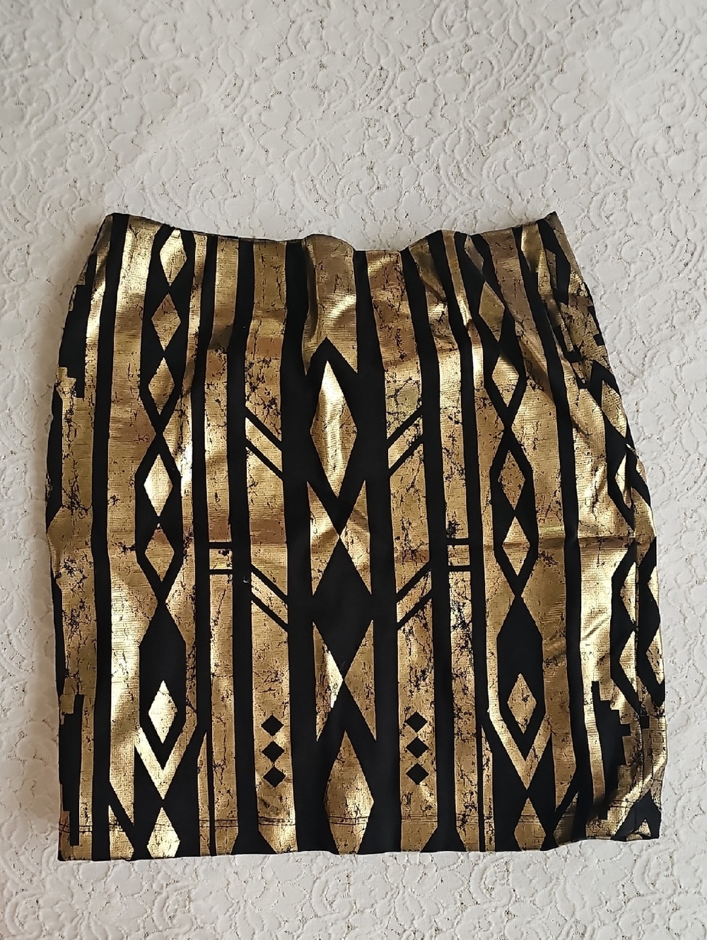 Forever 21 Black and Gold Geometric Pencil Skirt